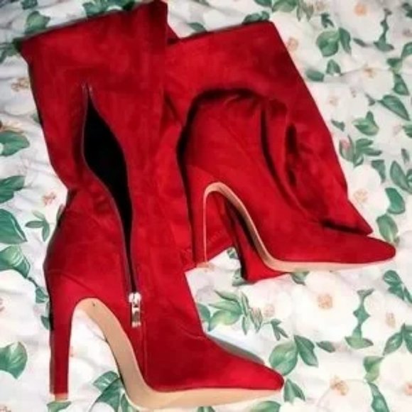 Sexy stretchy suede side zipper thigh high over the knee pointed toe boots - Picture 8 of 8